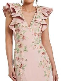 Flutter-Sleeve Embellished Mermaid Gown