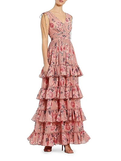 Floral Chiffon Tiered Gown