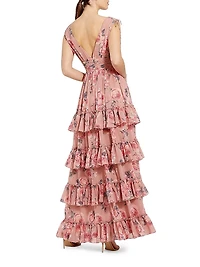 Floral Chiffon Tiered Gown