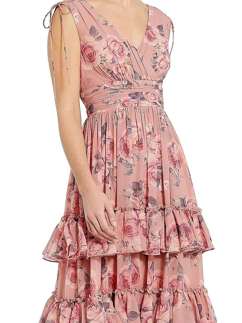 Floral Chiffon Tiered Gown