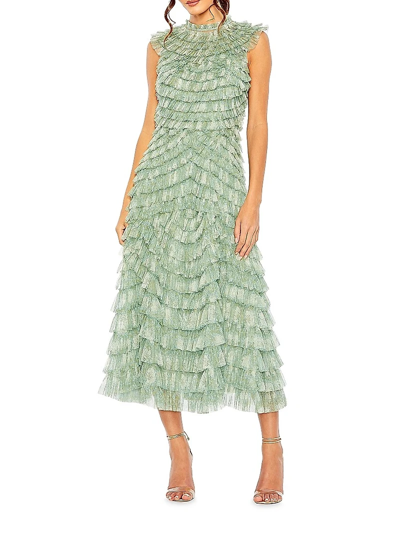 Micro Ruffle Midi-Dress