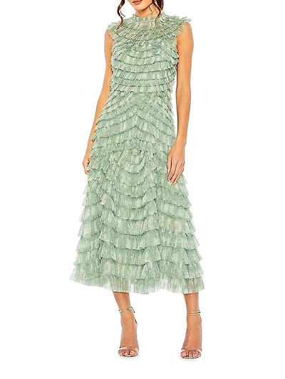 Micro Ruffle Midi-Dress