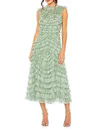 Micro Ruffle Midi-Dress