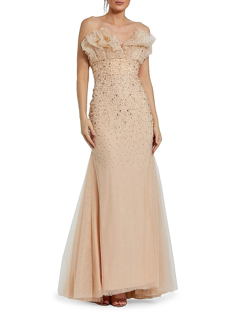 Embellished Ruffle Mermaid Gown