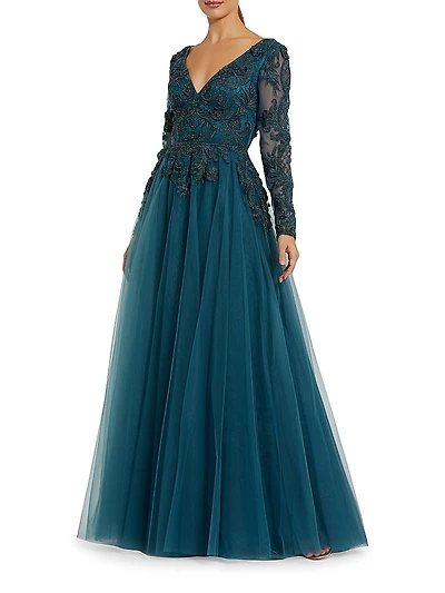 Embellished Tulle A-Line Gown