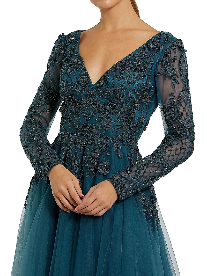 Embellished Tulle A-Line Gown