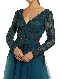 Embellished Tulle A-Line Gown