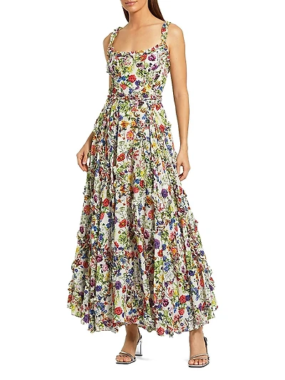 Ruffle Floral Sweetheart Maxi Dress