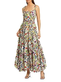 Ruffle Floral Sweetheart Maxi Dress