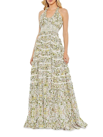 Floral Ruffle Tiered Smocked Maxi Dress