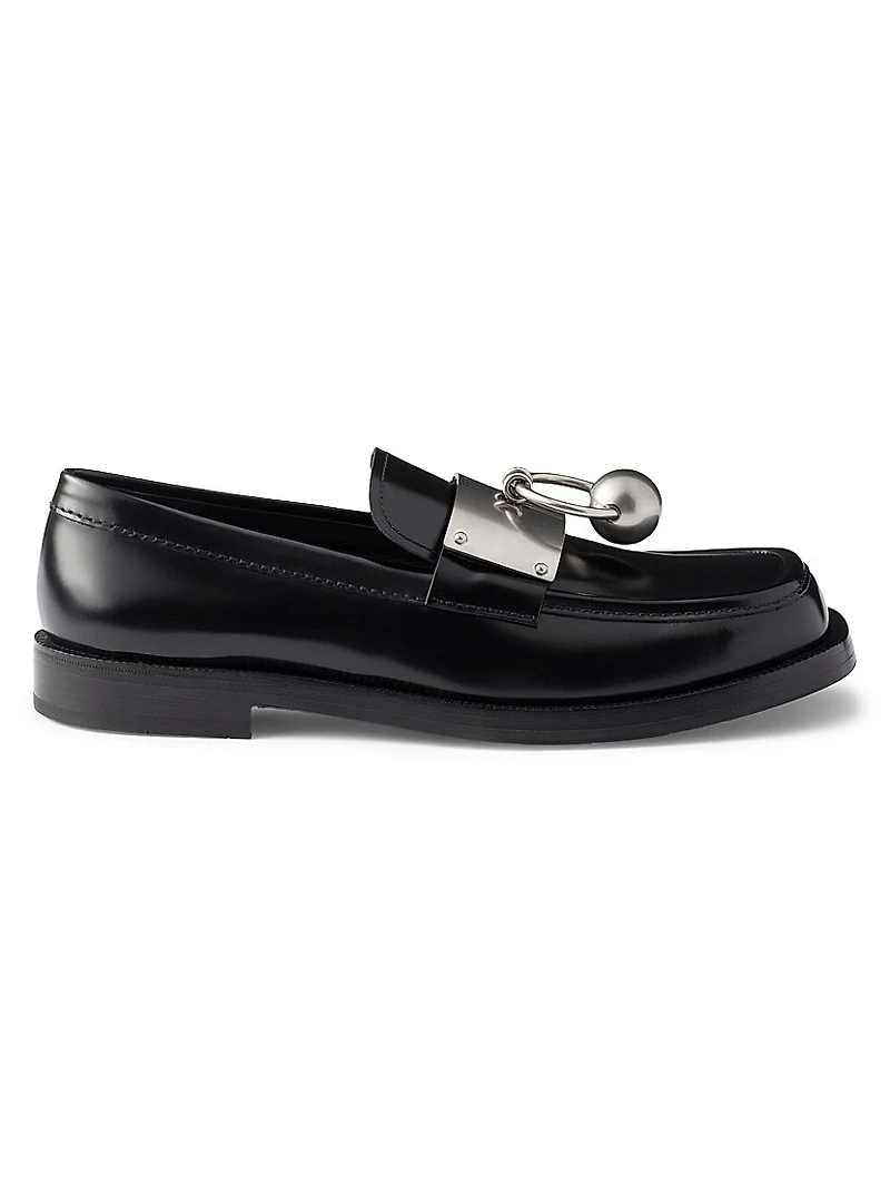 Men's Brushed Leather Loafers with Metal Ring