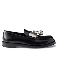 Men's Brushed Leather Loafers with Metal Ring