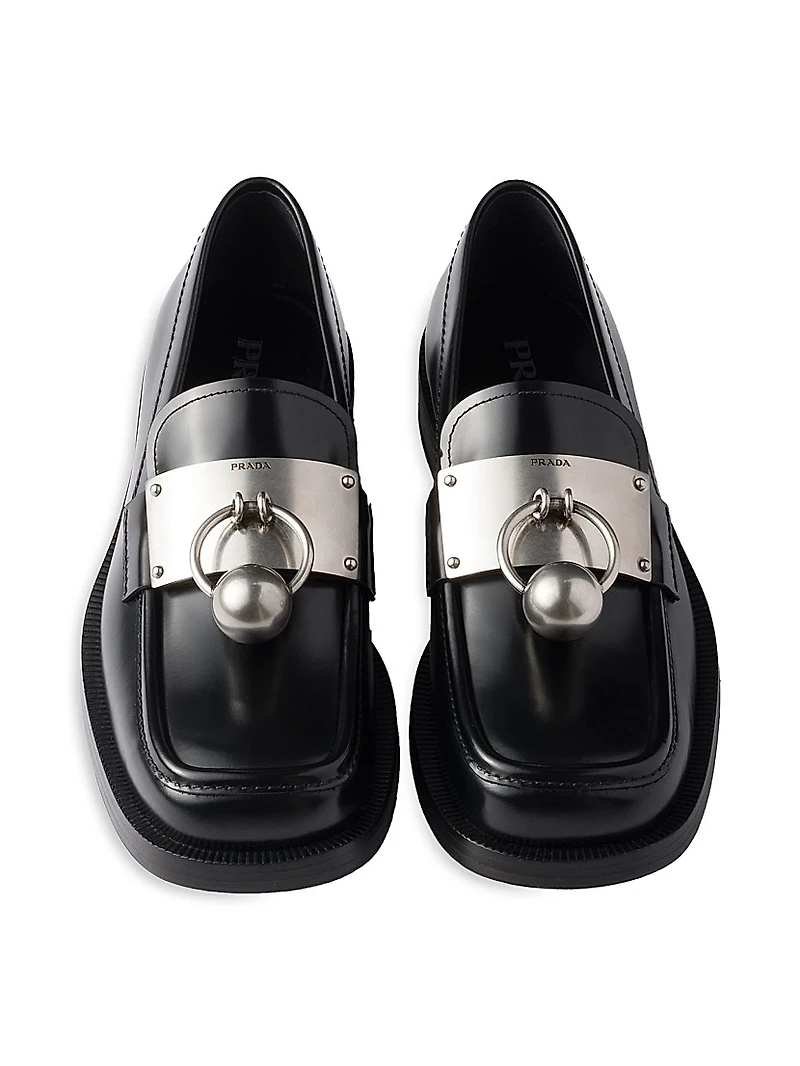 Men's Brushed Leather Loafers with Metal Ring