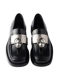 Men's Brushed Leather Loafers with Metal Ring