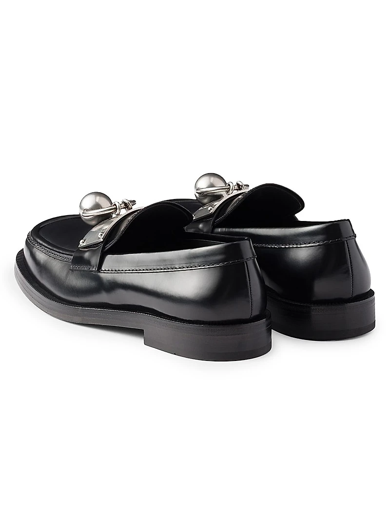 Men's Brushed Leather Loafers with Metal Ring