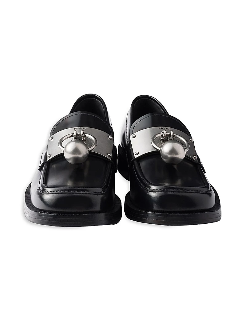 Men's Brushed Leather Loafers with Metal Ring