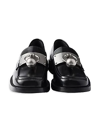 Men's Brushed Leather Loafers with Metal Ring