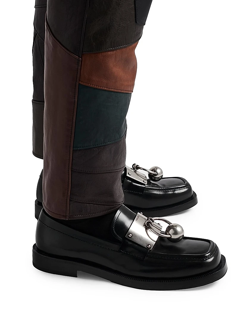 Men's Brushed Leather Loafers with Metal Ring