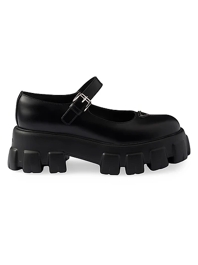 Brushed Leather Monolith Mary Janes