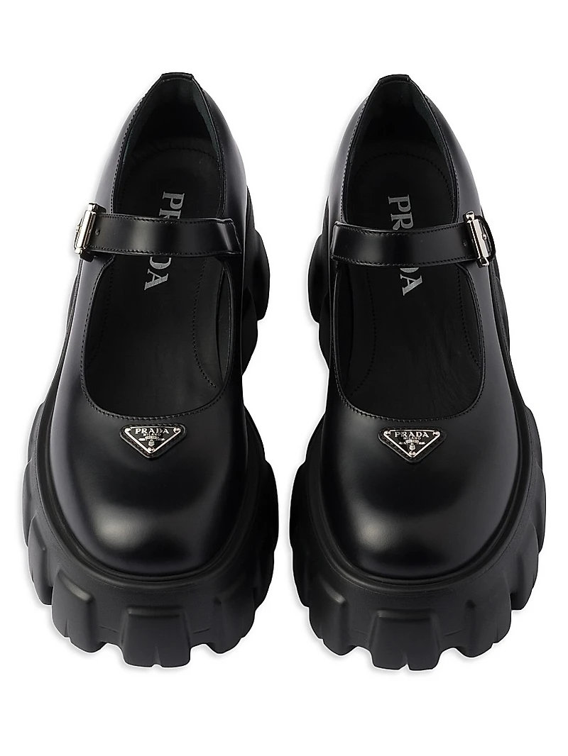 Brushed Leather Monolith Mary Janes