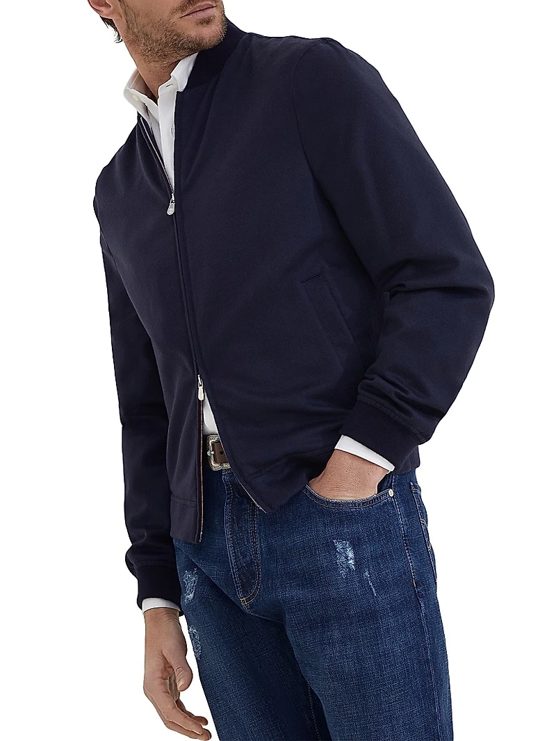 Lightweight Cashmere Flannel Bomber Jacket
