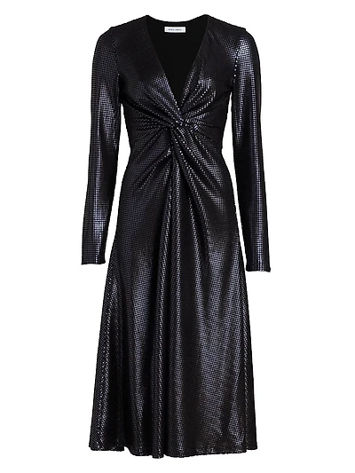 Embellished Twist-Front Midi-Dress