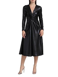 Embellished Twist-Front Midi-Dress