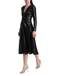 Embellished Twist-Front Midi-Dress