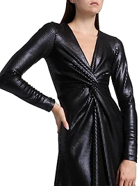 Embellished Twist-Front Midi-Dress