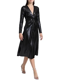 Embellished Twist-Front Midi-Dress