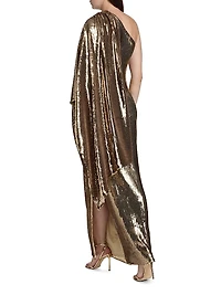 Sari Sequined One-Shoulder Gown