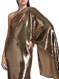 Sari Sequined One-Shoulder Gown