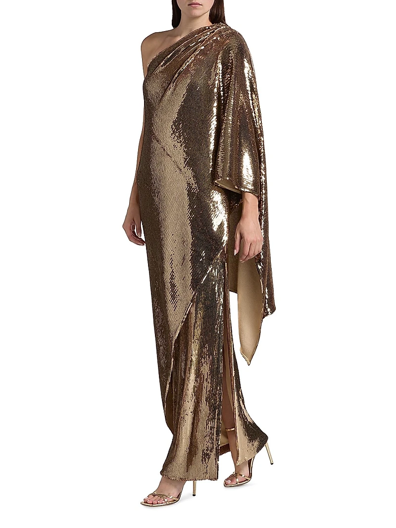 Sari Sequined One-Shoulder Gown