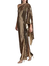 Sari Sequined One-Shoulder Gown