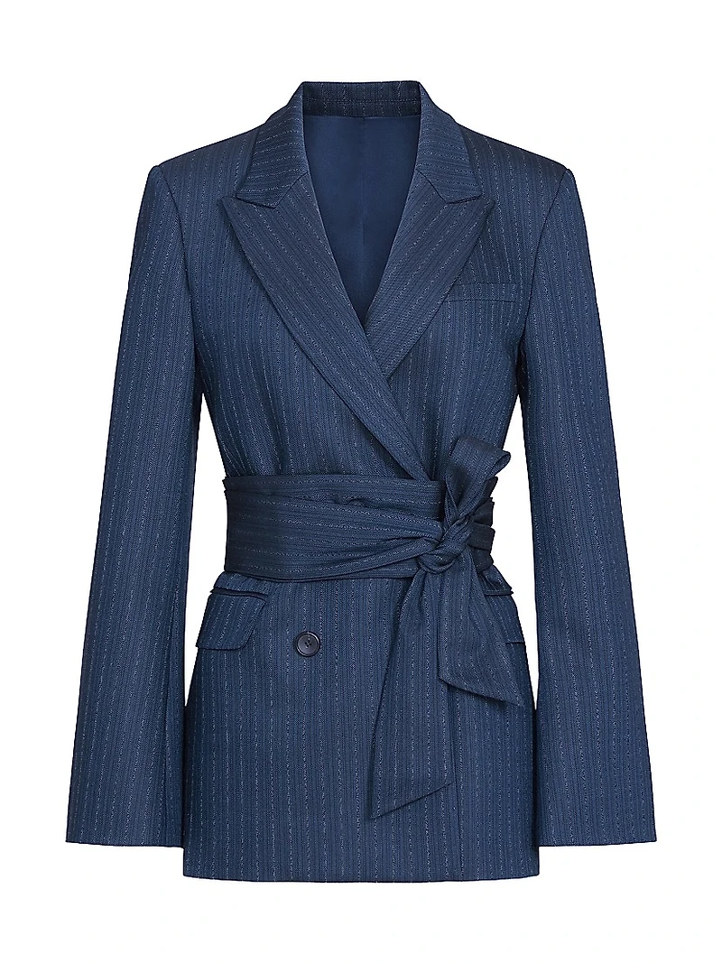 Delancey Striped Stretch-Wool Belted Blazer