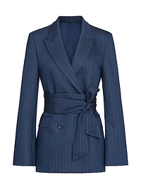Delancey Striped Stretch-Wool Belted Blazer