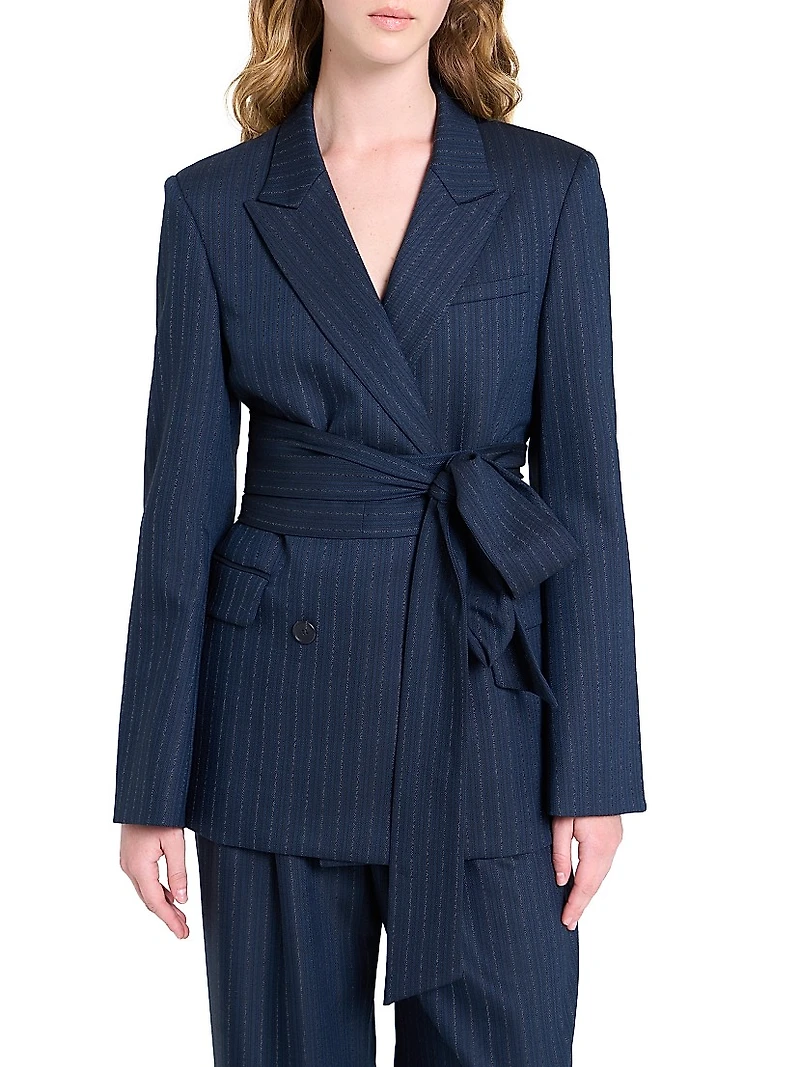 Delancey Striped Stretch-Wool Belted Blazer