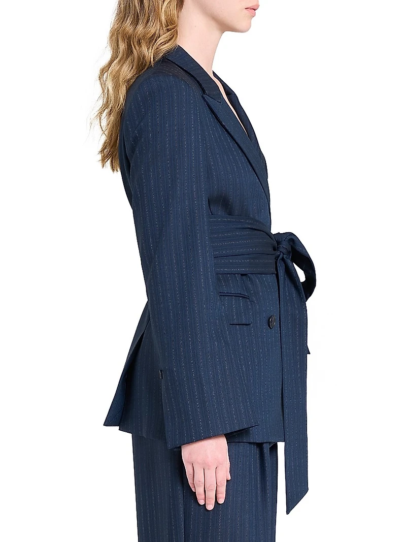 Delancey Striped Stretch-Wool Belted Blazer