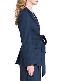 Delancey Striped Stretch-Wool Belted Blazer