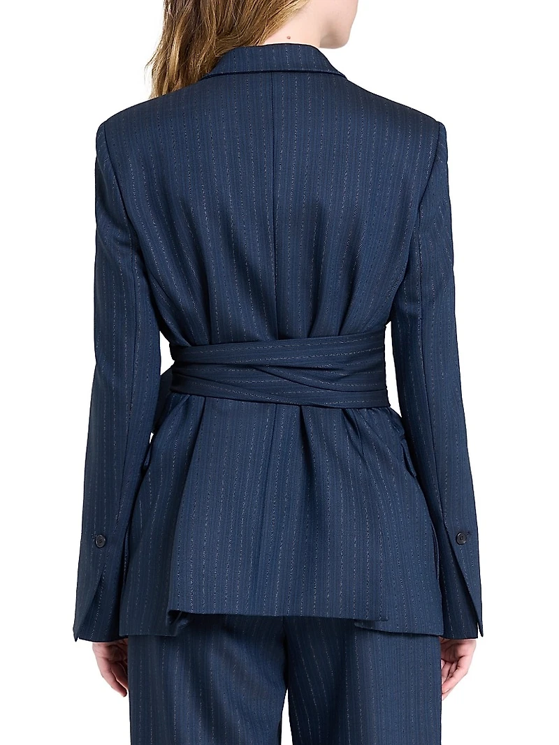 Delancey Striped Stretch-Wool Belted Blazer