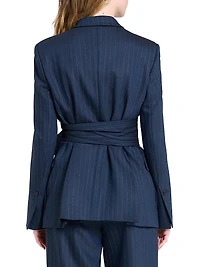 Delancey Striped Stretch-Wool Belted Blazer