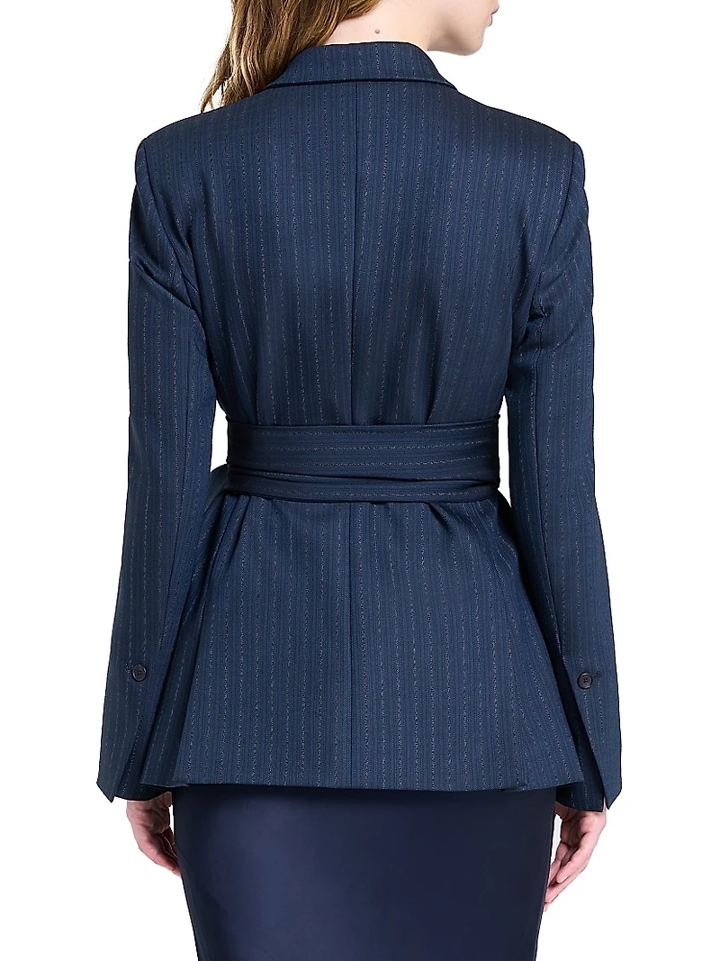 Delancey Striped Stretch-Wool Belted Blazer