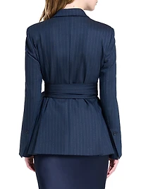 Delancey Striped Stretch-Wool Belted Blazer