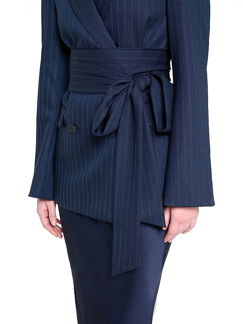 Delancey Striped Stretch-Wool Belted Blazer