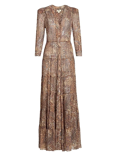 Seraphina Cheetah Paisley Tiered Maxi Dress