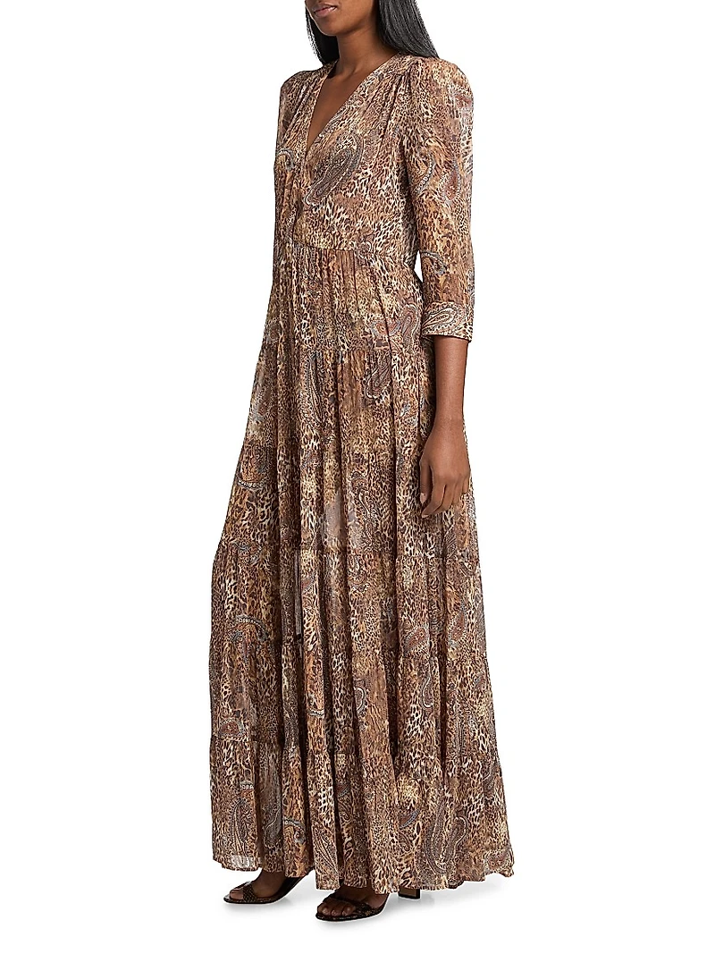 Seraphina Cheetah Paisley Tiered Maxi Dress
