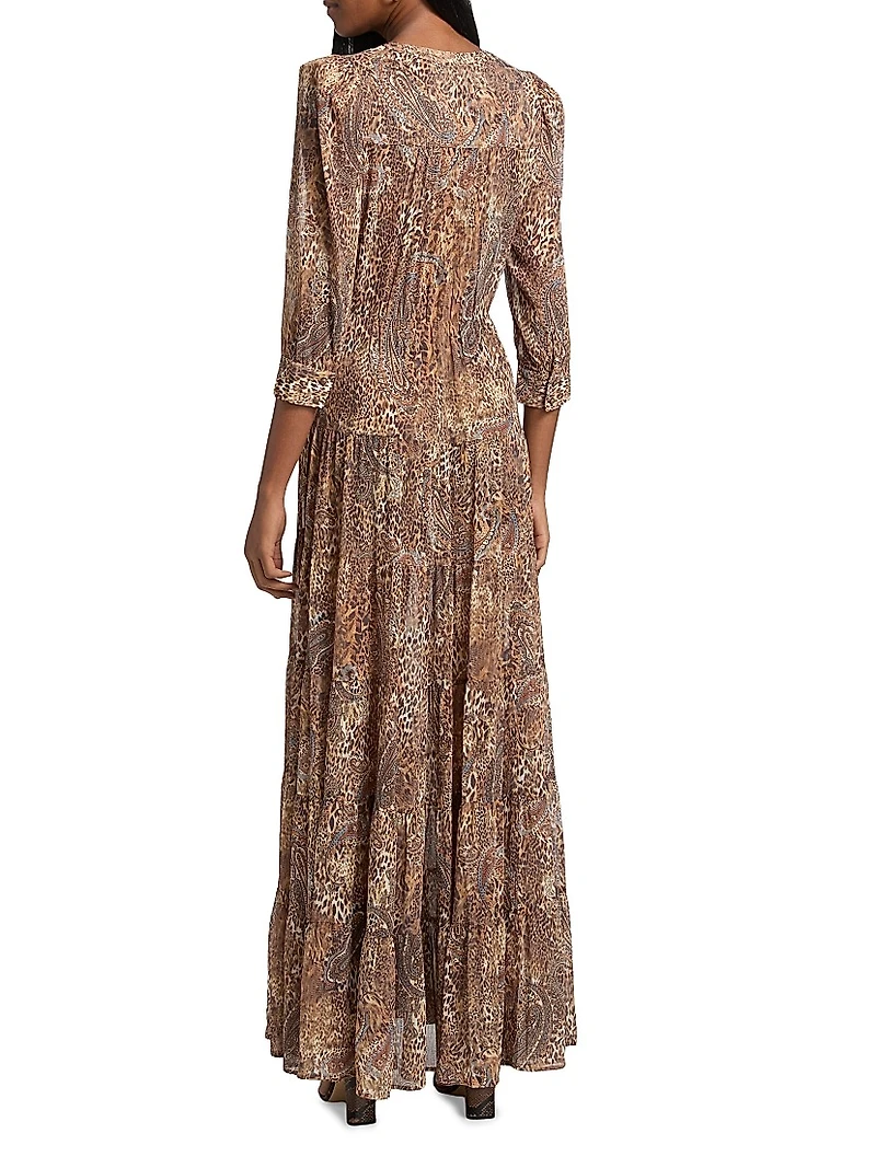 Seraphina Cheetah Paisley Tiered Maxi Dress