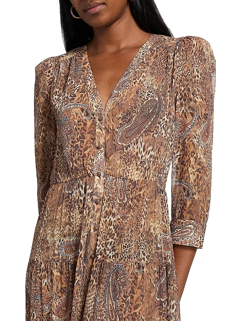 Seraphina Cheetah Paisley Tiered Maxi Dress