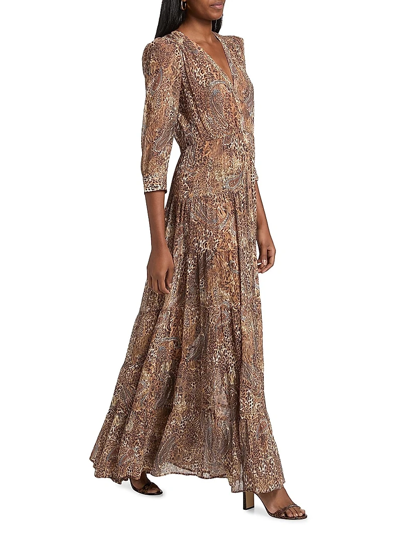 Seraphina Cheetah Paisley Tiered Maxi Dress