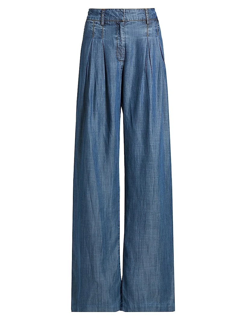 Oscar Chambray Wide-Leg Pants